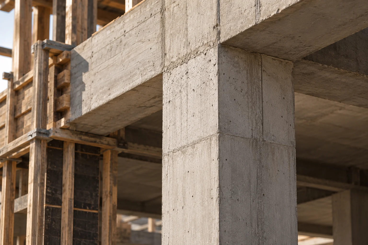 عمود وكمرة خرسانية وأعمال شدات